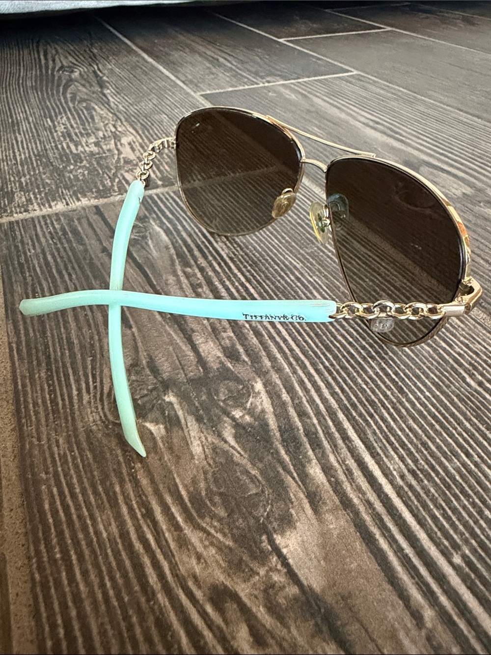 Tiffany & Co. Mint Green Aviator Sunglasses with Chain